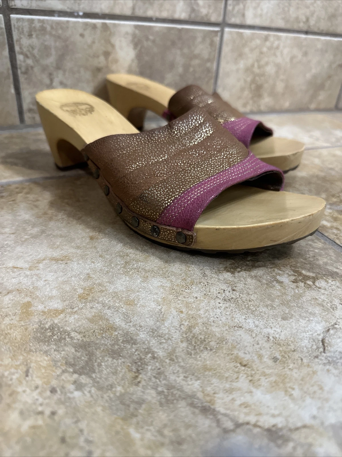 Sandali Timberland in legno pelle borchie marrone rosa taglia 7 WS 8