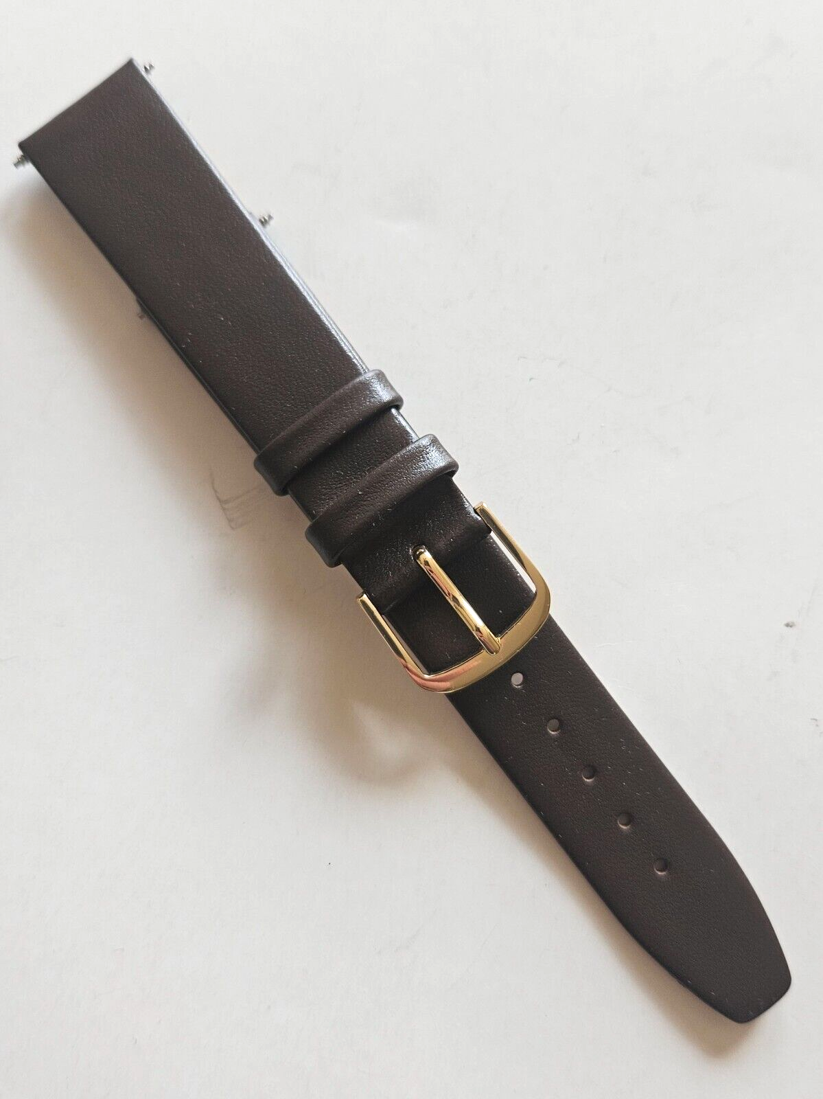 18mm - Dark Brown Smooth Leather Watch Band - ( Gold Buckle / Pins ...