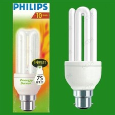 2x 14W (=75W) Philips Low Energy Power Saving CFL Stick Light Bulbs BC B22 Lamps