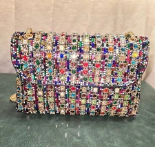Dazzle & Go – Multicolor Rhinestone Shoulder Purse with Adjustable Chain Strap