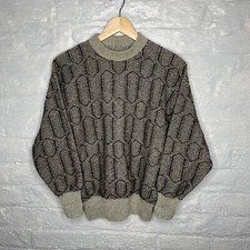 Vintage Men's Pullover Jumper Crew Neck Geometric Pattern Ribbed Retro M/L