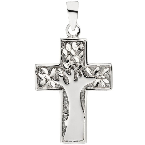 AnhäNger Baum Des Lebens Im Kreuz Aus 925 Silber Rhodiniert Halsschmuck, Damen-image