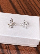 925 Sterling Silver Bow Stud Earrings Tiny CZ Studs 12mm(0.47")