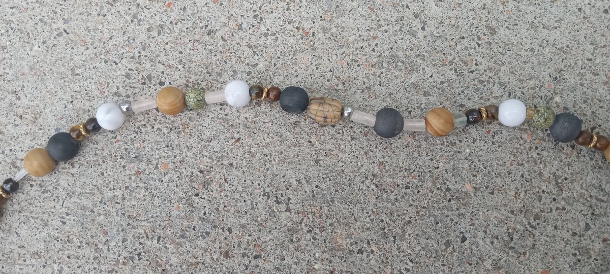 Brown & Gray Marble Pendant Beaded Necklace View 5