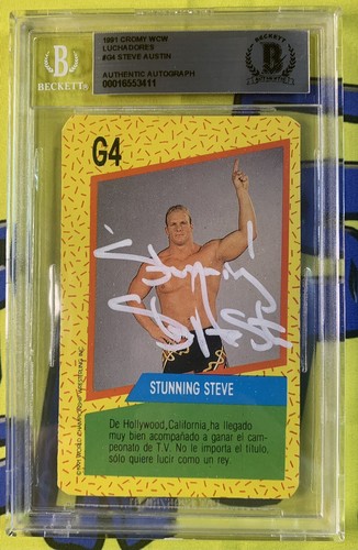 STONE COLD STEVE AUSTIN Signed 1991 Cromy ROOKIE CARD w/BECKETT ...