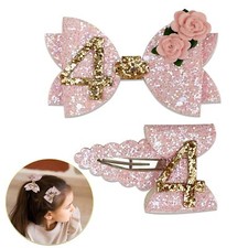 Pink Little Girl First Birthday Hair Bow for Baby Toddler 4st Birthday Glitte...