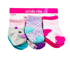 Stride Rite 6 Pairs Socks 0-6m Baby Girl's Animals Polka Dots Stripes Cat NEW