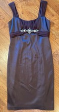 David Meister Satin Jeweled Evening Cocktail Sheath Dress Women's Size 6 Brown