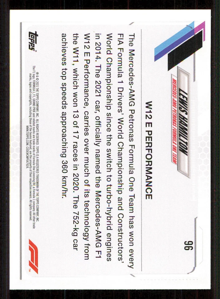 2021 Topps Formula 1 #96 Lewis Hamilton/Car - Image 2 of 2
