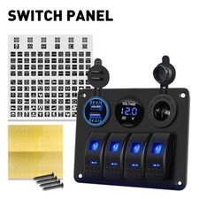 4 Gang Toggle Rocker Switch Panel Dual Usb Blue Led For Car Boat Marine Rv Truck