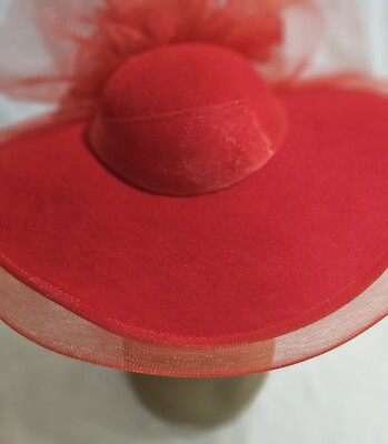 EUC* Vintage 1980s Sonni of San Francisco Hat Red Wool & Net  display picture 1