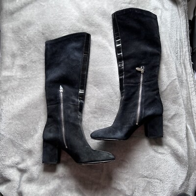 SIGERSON MORRISON VERO CUOIO Women s Knee High Boots 8 Black Suede Paten Leather