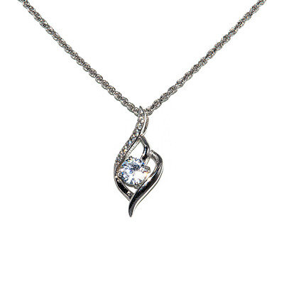 Diamond Cut Chain Necklace 1.2mm Water Drop CZ Stones 925 Sterling Silver 