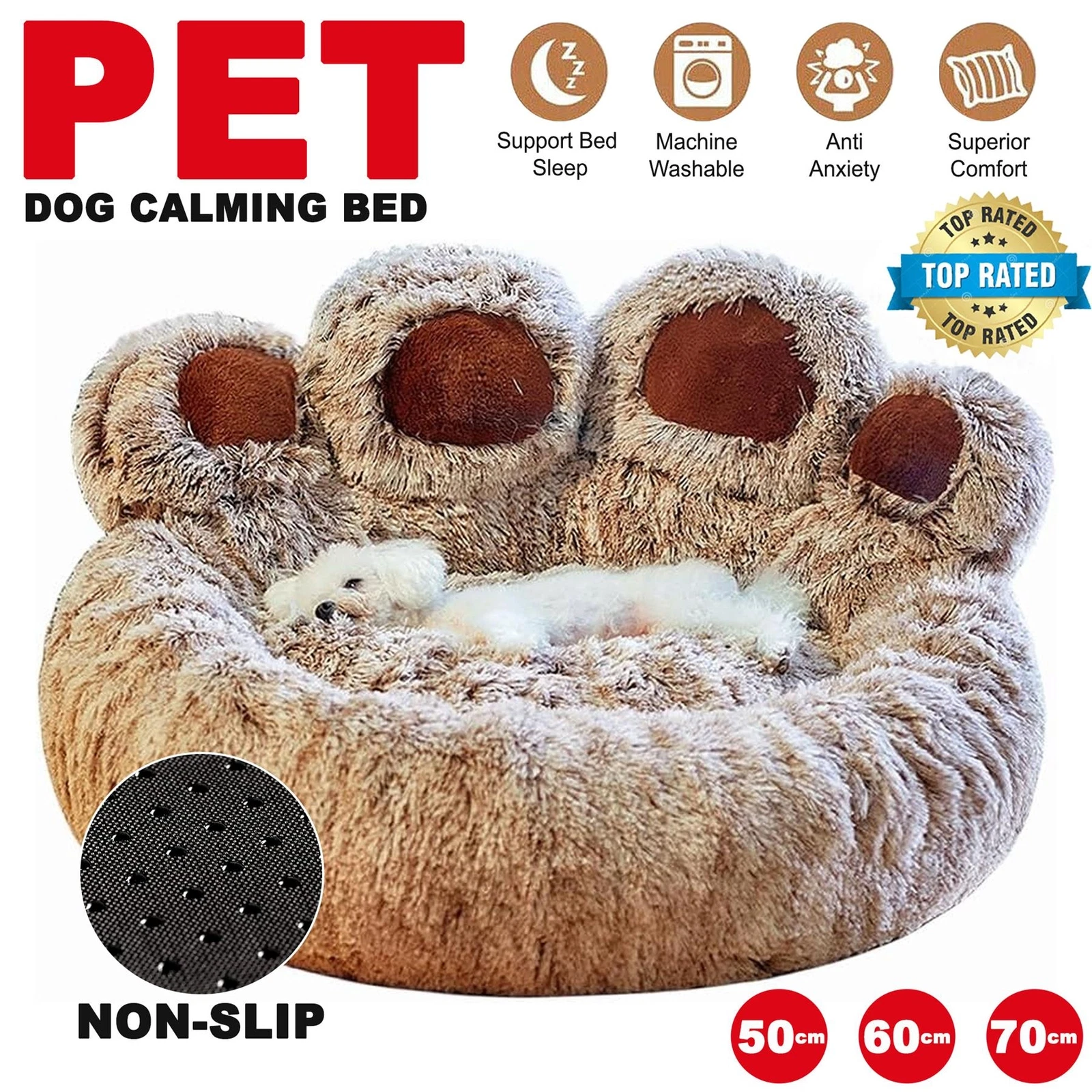 New Plush Pet Dog Bed Calming Cushion For Large Dogs Cat Puppy Paw Sofa Non Slip