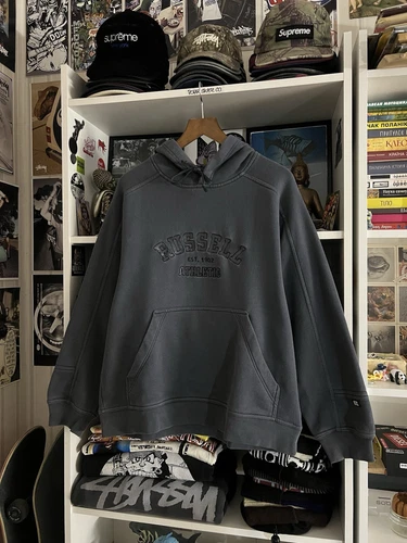 Sweat à capuche vintage années 90 Russel athlétique brodé grand logo taille S