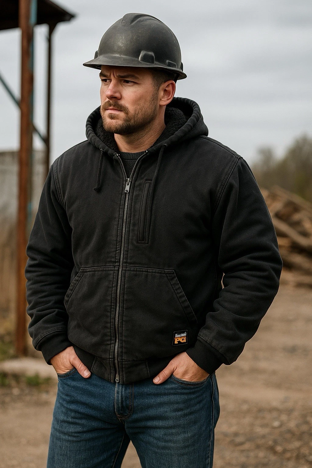 Timberland PRO Gritman Hooded Jacket Mens S/P Black Lined Duck Canvas Workwear