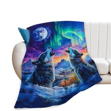 Wolf Throw Blanket Wolves Animal Gifts for Girls Women Men Boys Plush Cozy Fl...