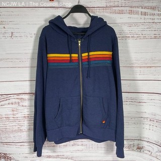 Aviator Nation 5 Stripe Rainbow Dark Blue Full Zip Hoodie Sweater Size XL