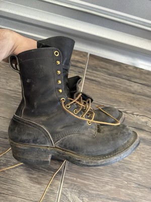 Nicks Boots 8 E Mens Leather Preowned Black Logger Great