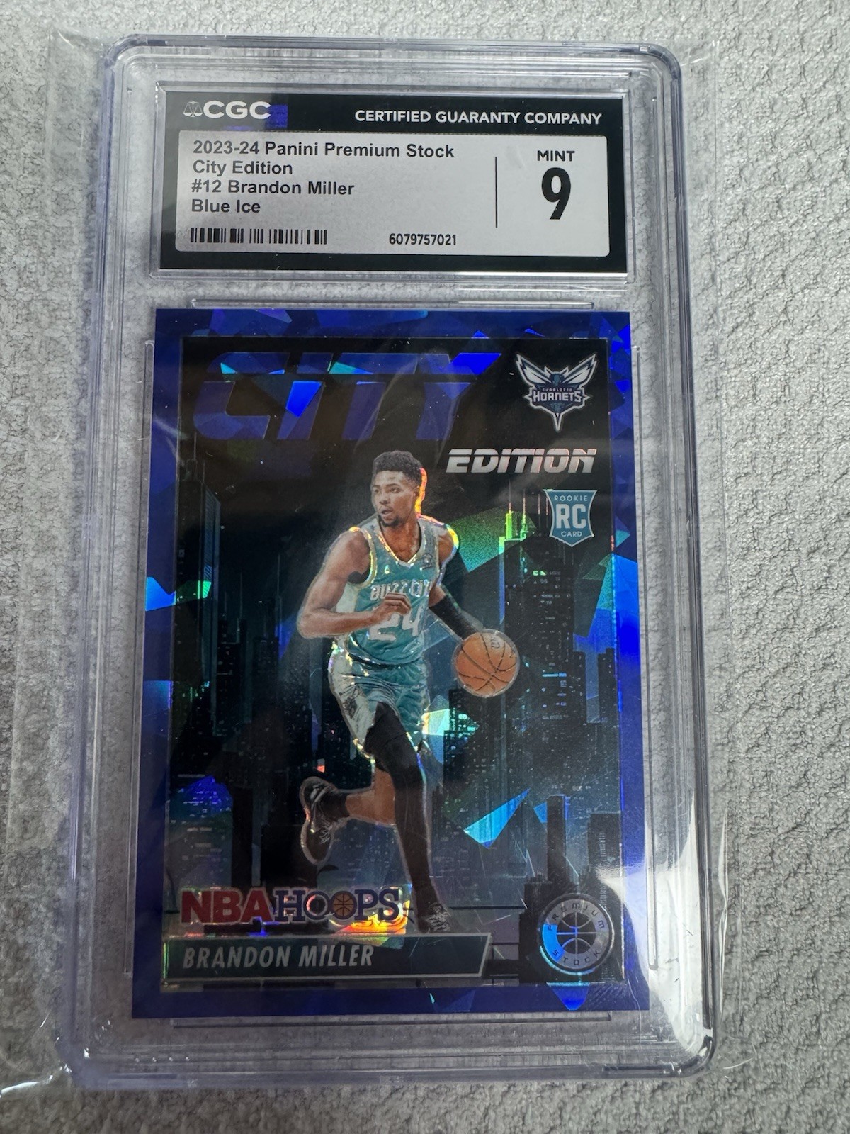 23-24 Hoops Premium Stock Brandon Miller Blue Cracked Ice City Edition RC 66/99