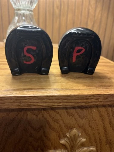 Frankoma Black  Horseshoe Salt And Pepper Shaker Set