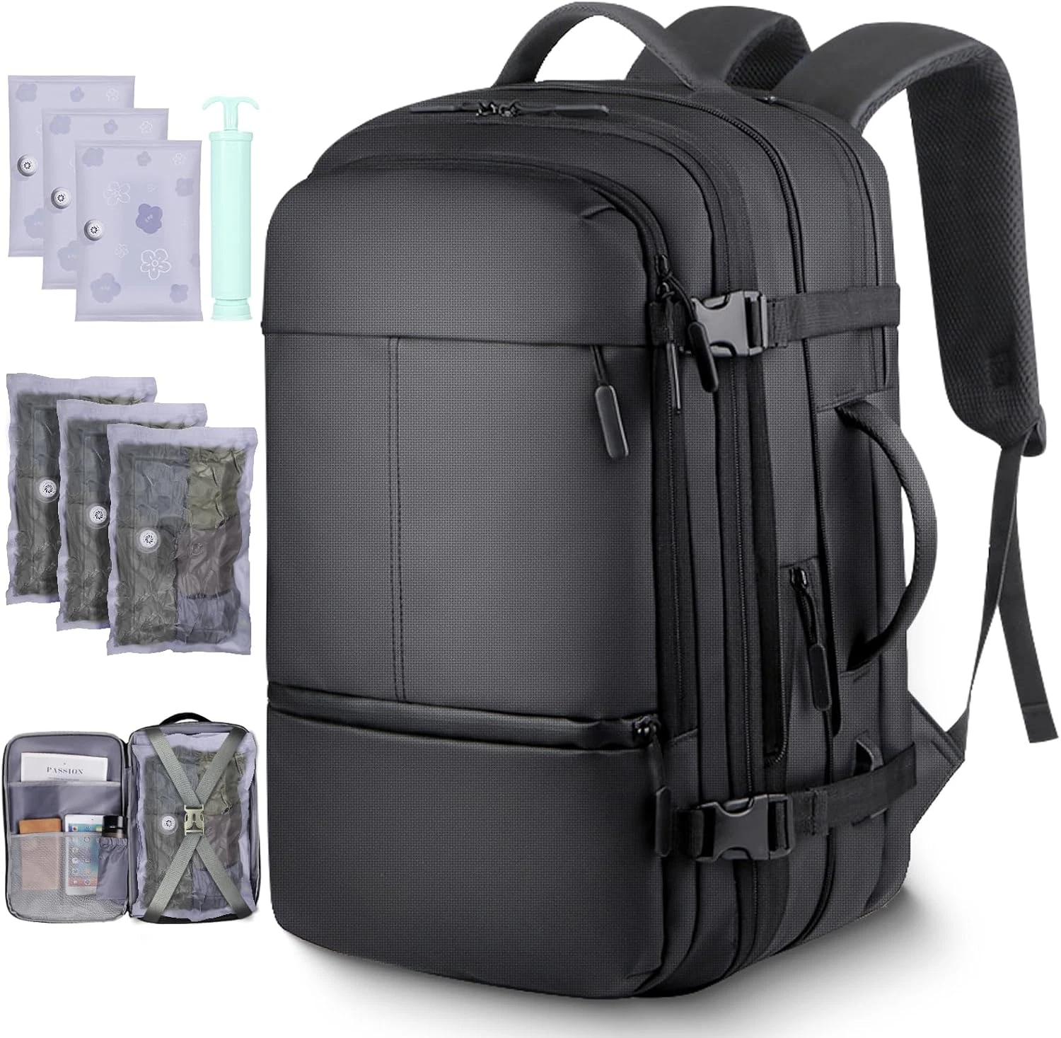 Waterproof Expandable Vacuum Backpack with Compression Bags & Pump - Black
Opens in a new window or