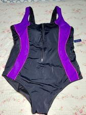 Catalina Womens One Piece Swimsuit Plus Size 22 Zip Stretch Blue Purple Pink