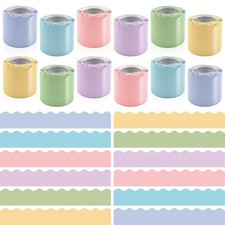 12 Rolls 393.6 Feet Pastel Bulletin Board Borders Sets - Scalloped Borders fo...