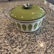 VTG Cathrineholm Norway Lotus Enamel Dutch Oven Casserole Dish Green RARE
