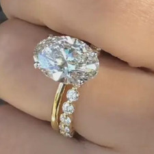 3.20Ct Oval-Cut Lab Grown Diamond Bridal Hidden Halo Wedding Set 14K Yellow Gold