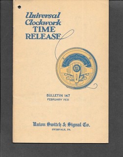 Union Switch & Signal Co. Bulletin 147 Universal Clockwork Time Release 1931