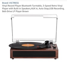 Victress Retro Vinyl Record Player Bluetooth Built In Speakers Brand New In Box