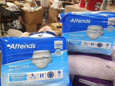  2 Pack  18 Ct X 2 =36   Attends Disposable Underwear  L 44''-58''   780