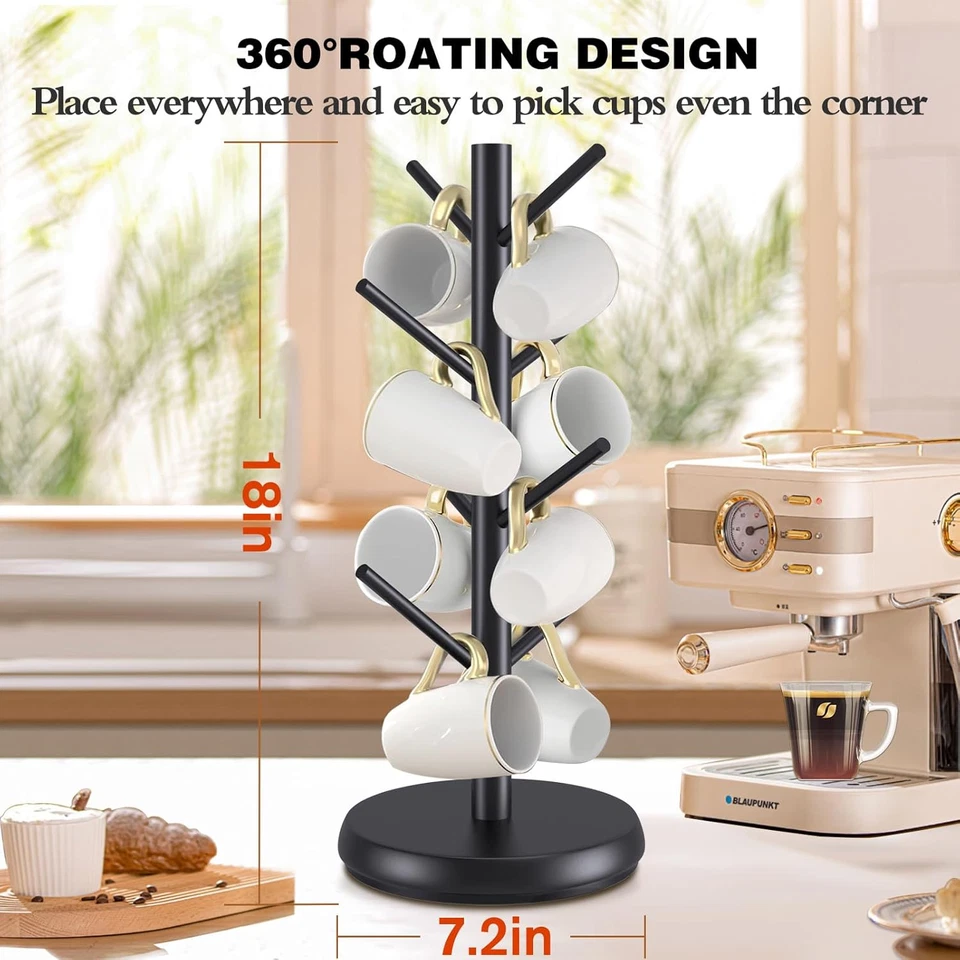 Кружка держатель дерево, новый модернизированный 360 ° повернутый 8 крючков кофе чашка держатель для стойки, - Изображение 3 из 4