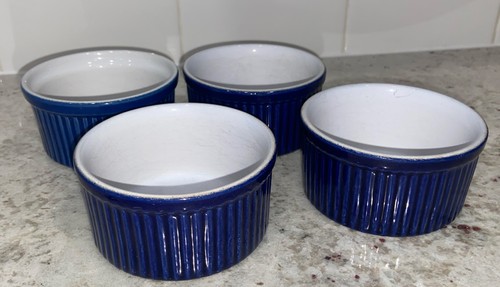 Used Emile Henry Blue Ramekins 40.08 Made In France Set of 4