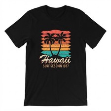 Hawaii Surf Beach Travel Black T-shirt