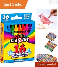 Easy Clean-Up Washable Jumbo Crayons, 16 Assorted Colors for Young Artists