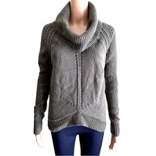 Ann Taylor Loft Womens Sweater Size Small Green Wool Blend Cowl Neck Pointelle