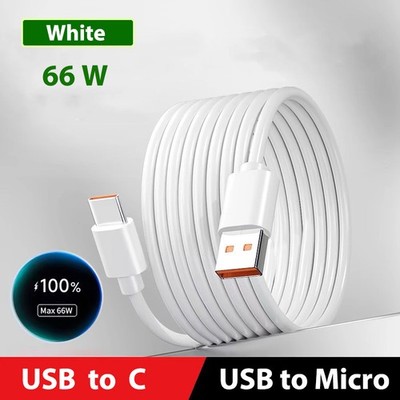 66W White Cable Phone Fast Lead Charger USB-C,Micro Extended Wire TPE Material