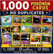 1000 Pokemon Cards Lot NO DUPLICATES Yellow B...