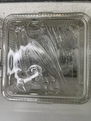Vintage Federal Glass Clear Refrigerator Dish Box w/ Lid Read