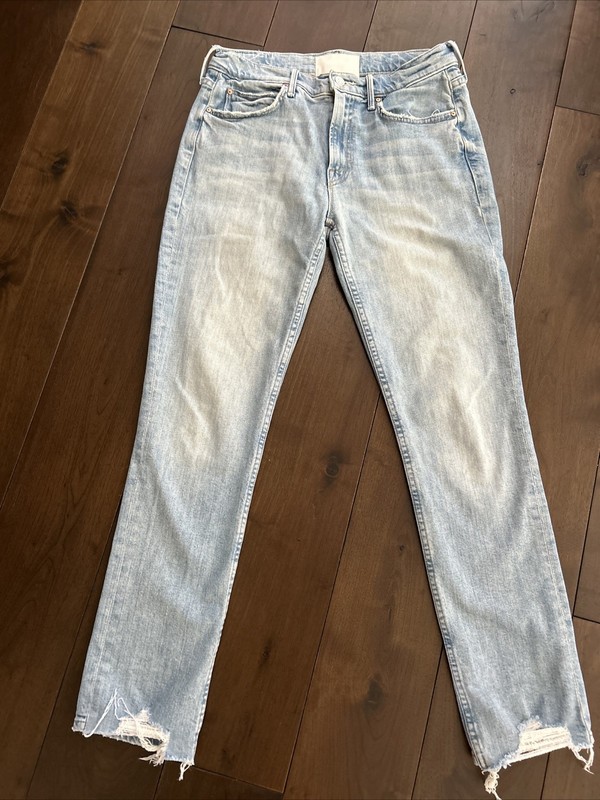 MOTHER SUPERIOR The Flirt Fray Jeans in I Confess Light Blue Wash Size 28