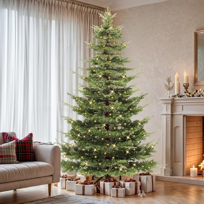 7.5ft Pre-Lit Artificial Aspen Fir Artificial Christmas Tree w/ 1319 Branch Tips