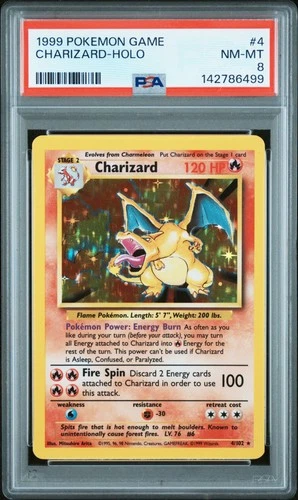1999 POKEMON BASE SET UNLIMITED #4 CHARIZARD-HOLO PSA 8