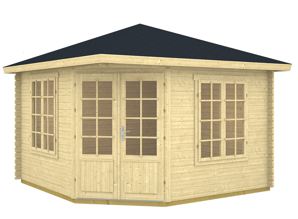 5-Eck Gartenhaus Aruba 40-Iso 3,50x3,50m mit Holzboden Holzhaus Bausatz Walmdach