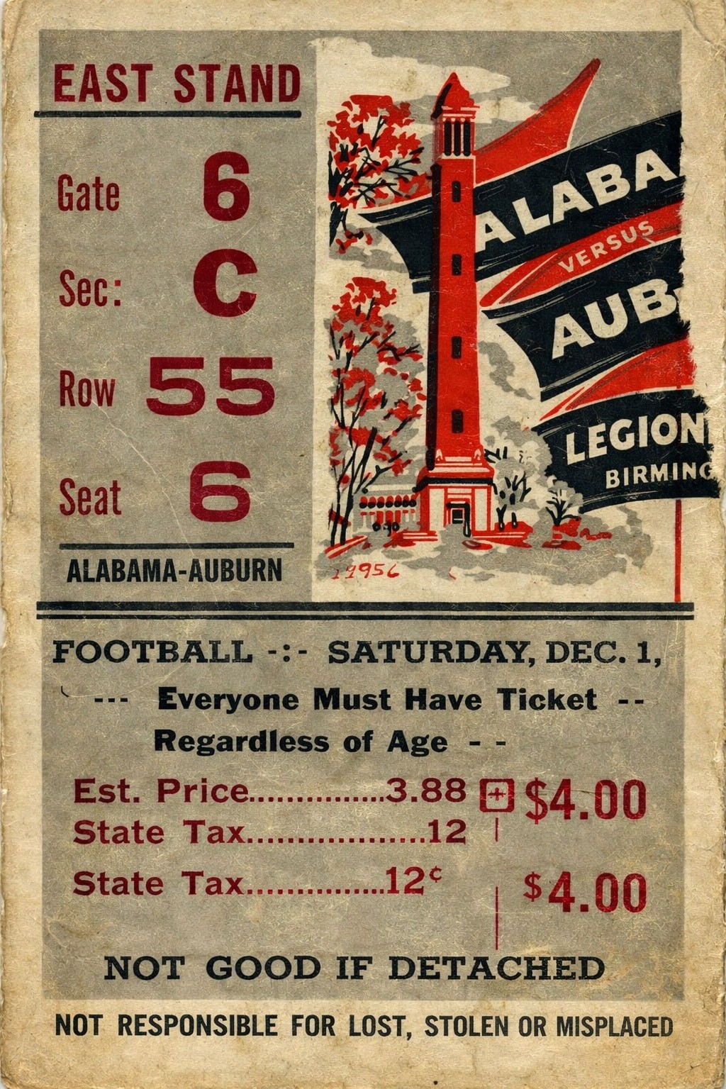 Alabama Vs Auburn 1956 Football Poster - 24X36” Vintage Sports Memorabilia