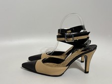 Vtg Chanel Bicolor Beige Leather Heels 36.5