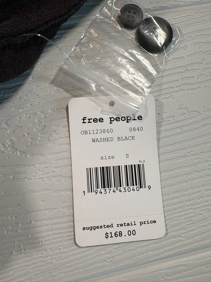 Free People 洗黑色茉莉花装饰刺绣上衣夹克开衫 S — 第 2/4 张图片