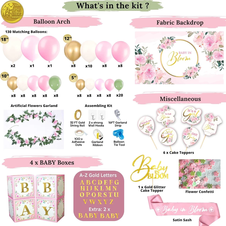 Guirnalda de arco de globo para niñas decoraciones de baby shower bebé en flor 338 piezas Foto 3 de 4