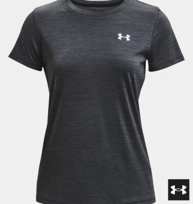 Under Armour Women's HeatGear Medium Velocity Run Lift Yoga Tee Gray New in Pkg